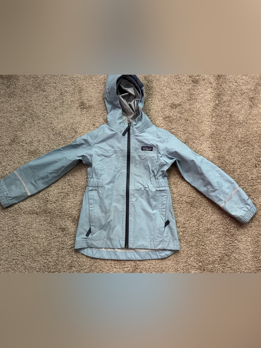 Patagonia Light Blue Kids Hooded Raincoat